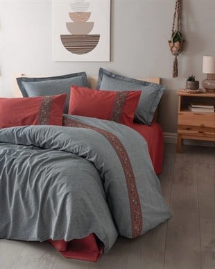 ND Folk Art Çift Kişilik Nevresim Takımı Felina Bordo