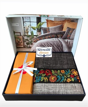 ND Folk Art Çift Kişilik Nevresim Takımı Vizon