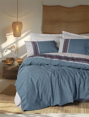 ND Folk Art Çift Kişilik Nevresim Takımı Polku Gri