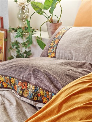 ND Folk Art Çift Kişilik Nevresim Takımı Vizon