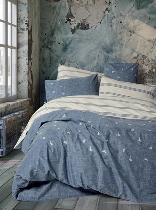 ND Klein Nakışlı Çift Kişilik Nevresim Takımı Ceria Lacivert