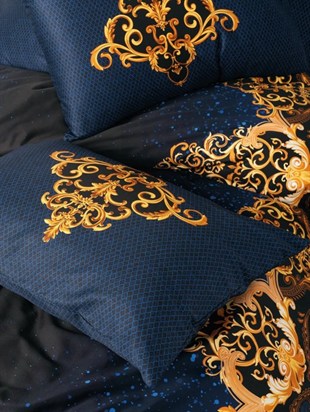 ND Palace Saten Çift Kişilik Nevresim Takımı Tutsu Lacivert