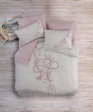 ND Puff Nakışlı Ranforce Çift Kişilik Anneler Günü Nevresim Takımı Bellini Pembe