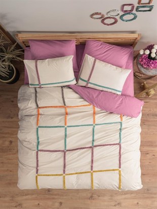 ND Puff Nakışlı Ranforce Çift Kişilik Nevresim Takımı İnsula Gülkurusu