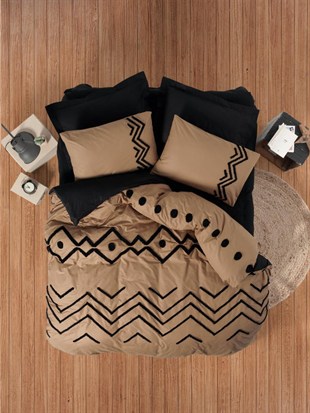 ND Puff Nakışlı Ranforce Çift Kişilik Nevresim Takımı Elio Bakır Siyah