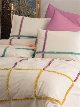 ND Puff Nakışlı Ranforce Çift Kişilik Nevresim Takımı İnsula Gülkurusu