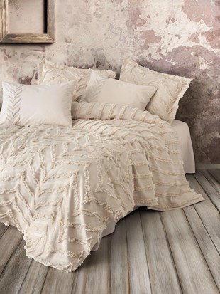 ND Ranforce Çift Kişilik Yatak Örtülü Nevresim Takımı Limi Crimp Bej