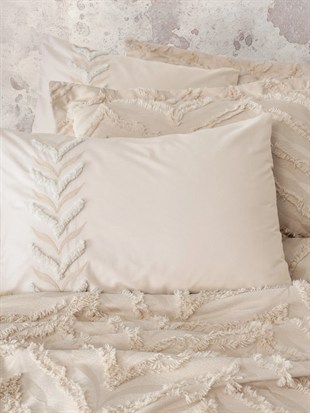 ND Ranforce Çift Kişilik Yatak Örtülü Nevresim Takımı Limi Crimp Bej