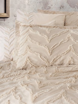 ND Ranforce Çift Kişilik Yatak Örtülü Nevresim Takımı Limi Crimp Bej