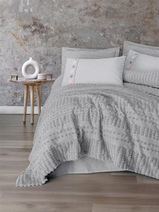 ND Ranforce Çift Kişilik Yatak Örtülü Nevresim Takımı Limi Siva Gri