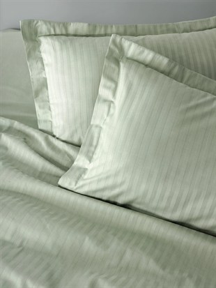 ND Stripe Elegant Adaçayı Çift Kişilik Saten Nevresim Takımı