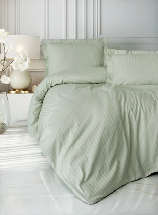 ND Stripe Elegant Adaçayı Çift Kişilik Saten Nevresim Takımı