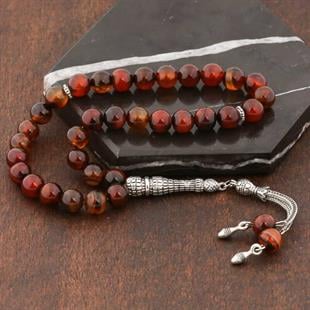 Hk ​Doğaltaş Tesbih Metal Püsküllü Akik Taşı |Gümüş Takı Hediyelik Ürünler