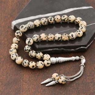 Hk ​Doğaltaş Tesbih Metal Püsküllü Dalmaçyalı Jasper Taşı |Gümüş Takı Hediyelik Ürünler