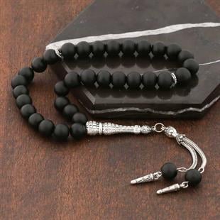 Hk ​Doğaltaş Tesbih Metal Püsküllü Mat Oniks Taşı |Gümüş Takı Hediyelik Ürünler