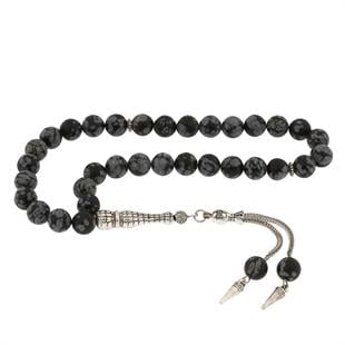 Hk ​Doğaltaş Tesbih Metal Püsküllü Obsidyen Taşı |Gümüş Takı Hediyelik Ürünler