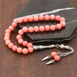 Hk ​Doğaltaş Tesbih Metal Püsküllü Pembe Yeşim Taşı |Gümüş Takı Hediyelik Ürünler