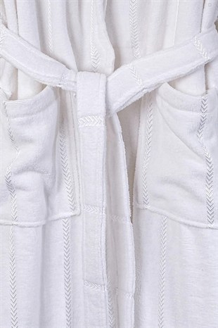 ND Pamuk Kapüşonlu Unisex Bornoz - Lara Beyaz