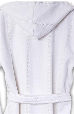 ND Pamuk Kapüşonlu Unisex Bornoz - Lara Beyaz