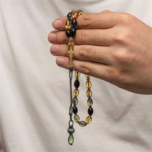 Hk Sıkma Kehribar Tesbih Gümüş Kazaz Püsküllü 1000 Ayar |Gümüş Takı Hediyelik Ürünler