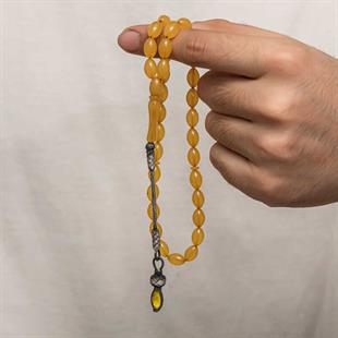 Hk Sıkma Kehribar Tesbih Gümüş Kazaz Püsküllü 1000 Ayar |Gümüş Takı Hediyelik Ürünler