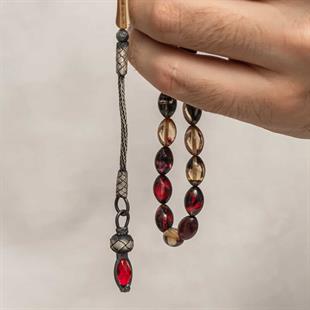 Hk Sıkma Kehribar Tesbih Gümüş Kazaz Püsküllü 1000 Ayar |Gümüş Takı Hediyelik Ürünler