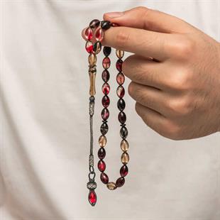 Hk Sıkma Kehribar Tesbih Gümüş Kazaz Püsküllü 1000 Ayar |Gümüş Takı Hediyelik Ürünler