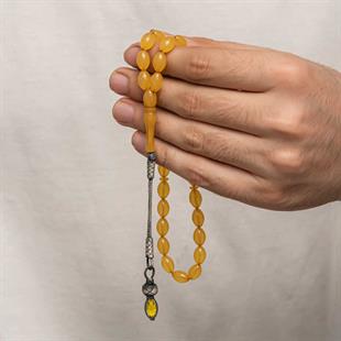 Hk Sıkma Kehribar Tesbih Gümüş Kazaz Püsküllü 1000 Ayar |Gümüş Takı Hediyelik Ürünler