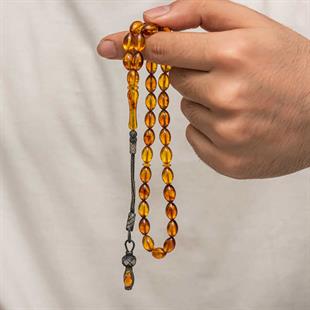 Hk Sıkma Kehribar Tesbih Gümüş Kazaz Püsküllü 1000 Ayar |Gümüş Takı Hediyelik Ürünler