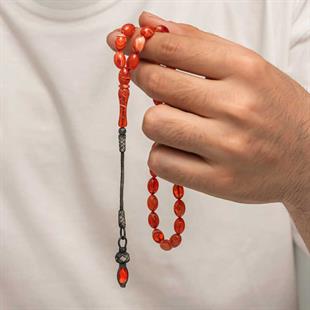 Hk Sıkma Kehribar Tesbih Gümüş Kazaz Püsküllü 1000 Ayar |Gümüş Takı Hediyelik Ürünler