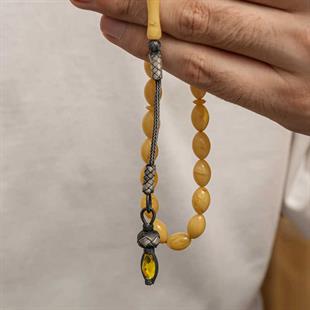 Hk Sıkma Kehribar Tesbih Gümüş Kazaz Püsküllü 1000 Ayar |Gümüş Takı Hediyelik Ürünler