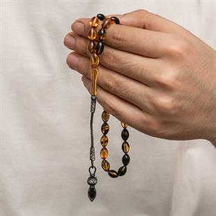 Hk Sıkma Kehribar Tesbih Gümüş Kazaz Püsküllü 1000 Ayar |Gümüş Takı Hediyelik Ürünler