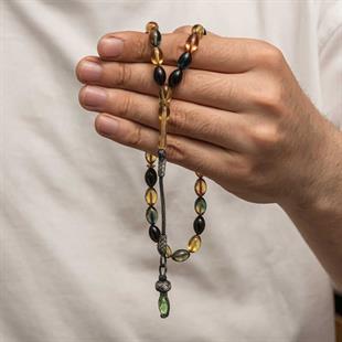 Hk Sıkma Kehribar Tesbih Gümüş Kazaz Püsküllü 1000 Ayar |Gümüş Takı Hediyelik Ürünler