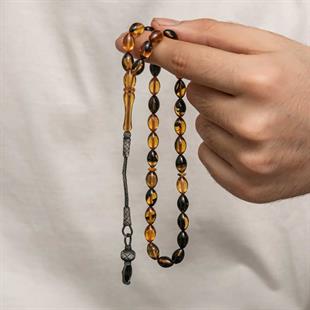 Hk Sıkma Kehribar Tesbih Gümüş Kazaz Püsküllü 1000 Ayar |Gümüş Takı Hediyelik Ürünler