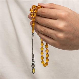 Hk Sıkma Kehribar Tesbih Gümüş Kazaz Püsküllü 1000 Ayar |Gümüş Takı Hediyelik Ürünler