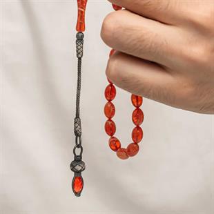 Hk Sıkma Kehribar Tesbih Gümüş Kazaz Püsküllü 1000 Ayar |Gümüş Takı Hediyelik Ürünler