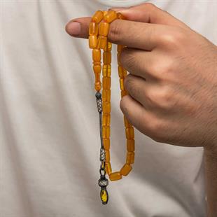 Hk Sıkma Kehribar Tesbih Gümüş Kazaz Püsküllü 1000 Ayar |Gümüş Takı Hediyelik Ürünler