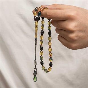 Hk Sıkma Kehribar Tesbih Gümüş Kazaz Püsküllü 1000 Ayar |Gümüş Takı Hediyelik Ürünler