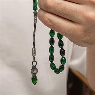 Hk Sıkma Kehribar Tesbih Gümüş Kazaz Püsküllü 1000 Ayar |Gümüş Takı Hediyelik Ürünler