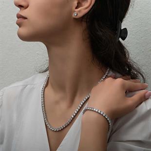 Hk Gümüş Kadın Set 2.5 mm Beyaz Taşlı Su Yolu |Gümüş Takı Hediyelik Ürünler