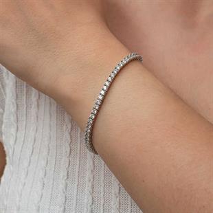 Hk Gümüş Kadın Bileklik 3.5 mm Beyaz Taşlı Su Yolu |Gümüş Takı Hediyelik Ürünler