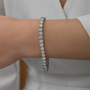 Hk Gümüş Kadın Bileklik 4 mm Beyaz Taşlı Su Yolu |Gümüş Takı Hediyelik Ürünler