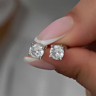 Hk ​Gümüş Kadın Küpe 4 mm Beyaz Zirkon Tek Taş |Gümüş Takı Hediyelik Ürünler