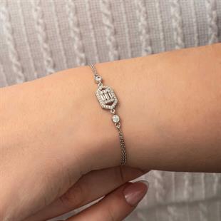 Hk Gümüş Kadın Bileklik Altıgen Baget Taşlı |Gümüş Takı Hediyelik Ürünler