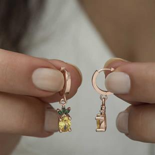 Hk Gümüş Kadın Küpe Ananas Figür Meyve |Gümüş Takı Hediyelik Ürünler