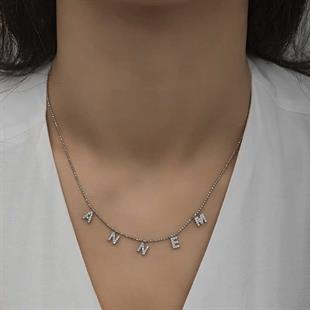 Hk ​Gümüş Kadın Kolye Annem Yazılı |Gümüş Takı Hediyelik Ürünler