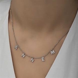 Hk ​Gümüş Kadın Kolye Annem Yazılı |Gümüş Takı Hediyelik Ürünler