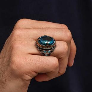 Hk Gümüş Erkek Yüzük Aquamarine Taşlı |Gümüş Takı Hediyelik Ürünler