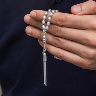 Hk Gümüş Erkek Tesbih Arpa Kesim Çizgili|Gümüş Takı Hediyelik Ürünler 