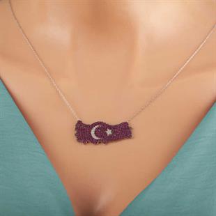Hk Gümüş Kadın Kolye Ay Yıldız Türkiye Haritası |Gümüş Takı Hediyelik Ürünler